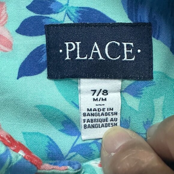 Tropical Floral Short-Sleeve Button-Up Shirt For Kids Size 7/8 By Place - Picture 3 of 6